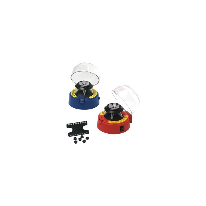 Red mini-centrifuge with 2 rotors