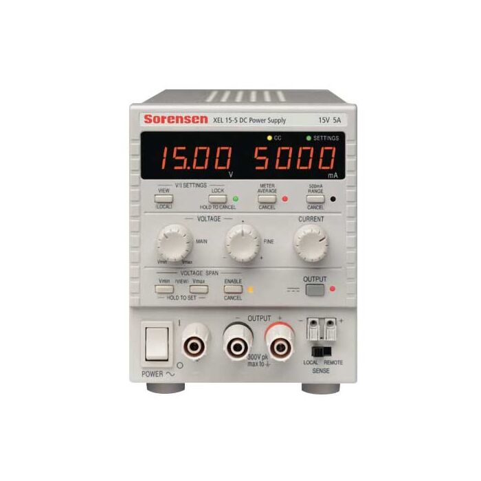 AMETEK Programmable Power Sorensen XEL15-5MHV Linear 75 W Bench DC Power Supply, 0-15 V, 0-5 A with High Voltage AC Input, 230 VAC.