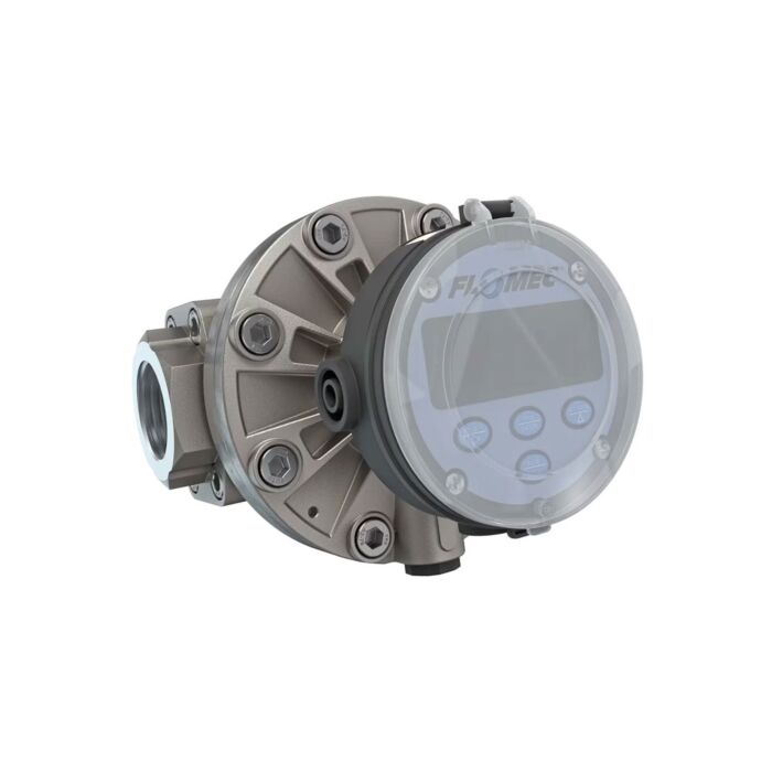 FLOMEC OM040S001-822R5G 1-1/2" Oval Gear Stainless Steel NPT Flow Meter, RT14 Transmitter with Built-In Digital Display