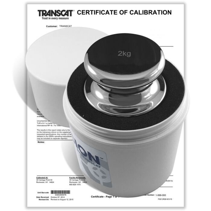 PROCISION 2kg Weight, 304 SS, OIML F1 Accuracy +/- 10 mg, with Calibration Certificate