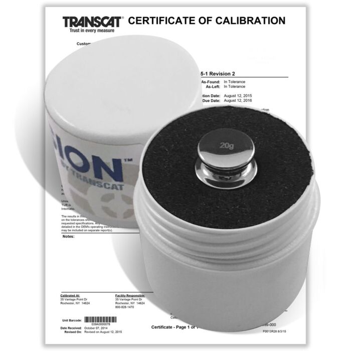 PROCISION 20g Weight, 304 SS, OIML F2 Accuracy +/- 0.8 mg, with Calibration Certificate