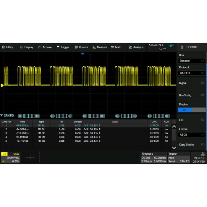 Siglent SDS6000L-CANFD  CAN FD trigger & decode (software)