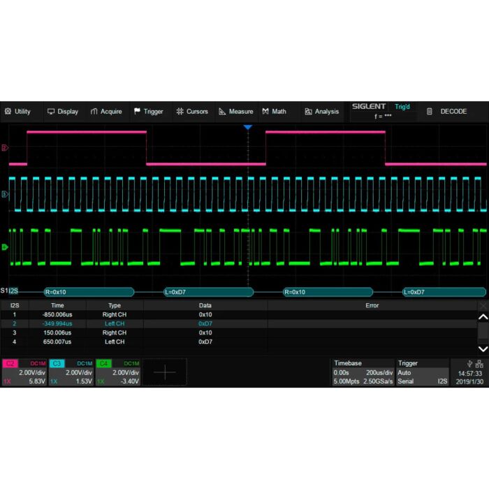 Siglent SDS6000L-I2S I2S trigger & decode (software)