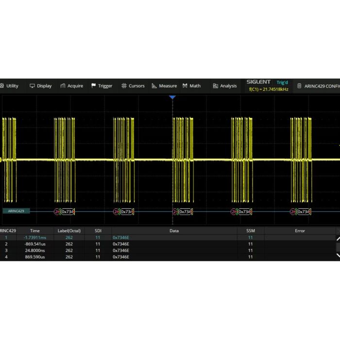 Siglent SDS5000HD-ARINC ARINC429 trigger and decode (software)
