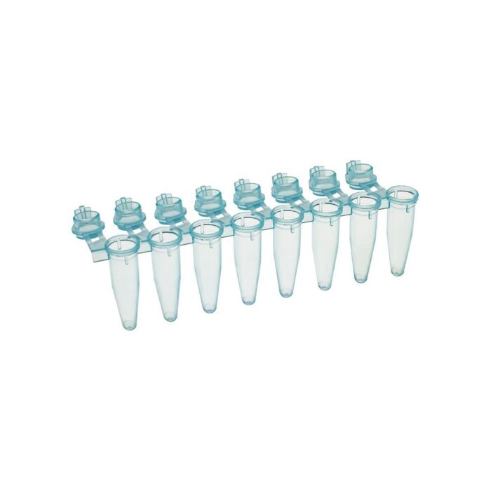 Simport T320-2B 8 x 0.2ml attached flat cap - blue