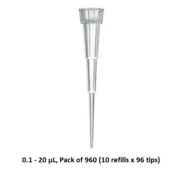 BrandTech Scientific Pipette tips, 0.1-20uL nano-cap, tip-refills, 960/pk