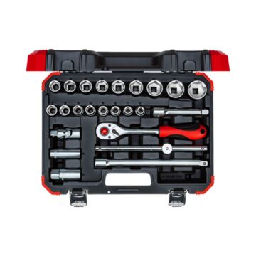 Gedore Red R69003024 24pc.Socket Set w/Adaptor 3/8"x 1/2",12-Point,1/2"Drive