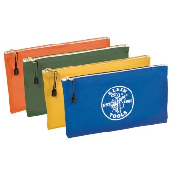 Klein Tools 5140 4-pack Zipper Canvas Bags,Asst. Colors 12-1/2" x 7"