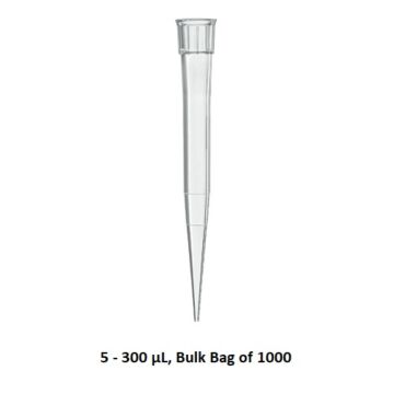BrandTech Scientific Pipette tips, 5-300uL, graduated, Bulk bag of 1000