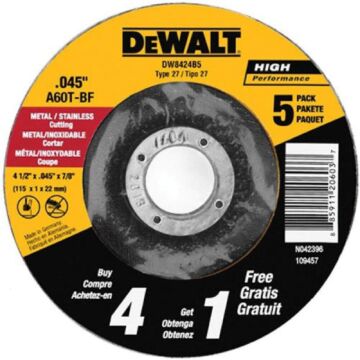 DeWalt DW8424B5 Thin Cutting Wheel,DCW 5 4-1/2"x.045"x 7/8"