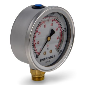Enerpac G2514L 2.5"Pressure Gauge,0-1000PSI Lower Mount,Glycerin-filled