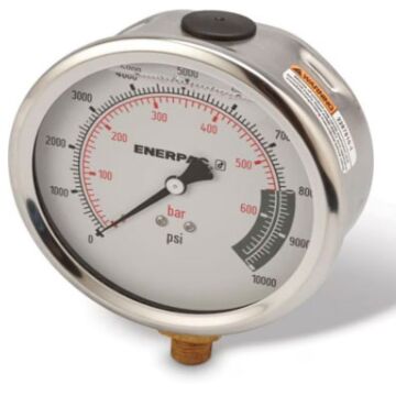 Enerpac G4088L 4" Pressure Gauge, 0-10K PSI, 1/4"NPTF, Lower