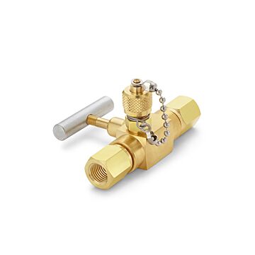 Ralston Instruments QTVF-000B-2F-2F Shut-off Valve, 1/4" NPTF x 1/4" NPTF with Male QT Test Port, Brass