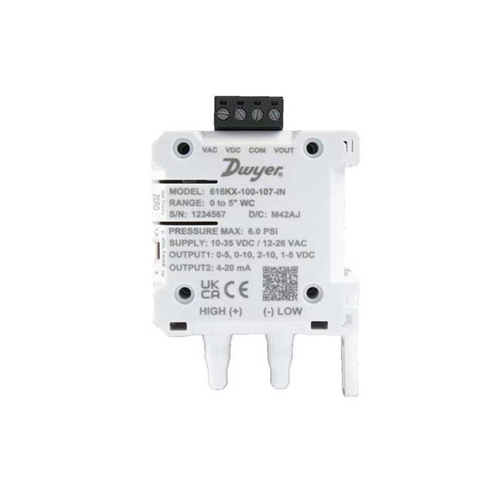 
Dwyer Instruments 616KX-200-110-IN Differential pressure transmitter, 2% FSO, 0- to 20" w.c., Unidirectional
