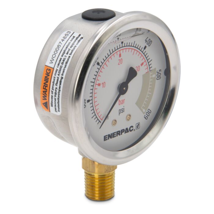 Enerpac G2513L Hydraulic Pressure Gauge, 2.50 in. Face, 600 psi