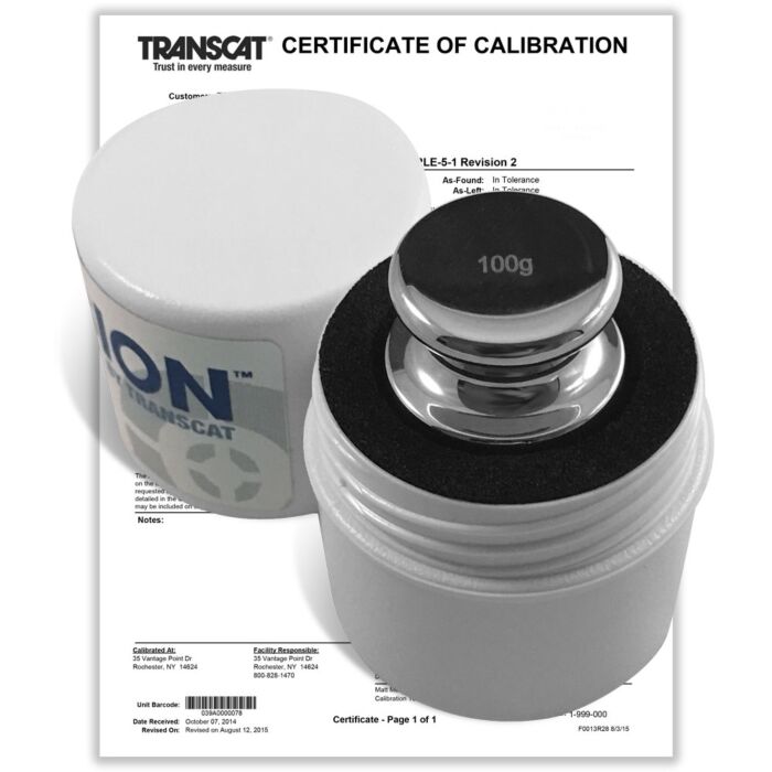 PROCISION 100g Weight, 304 SS, OIML F1 Accuracy +/- 0.5 mg, with Calibration Certificate