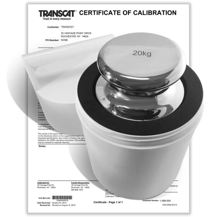 PROCISION 20kg Weight, 304 SS, OIML F2 Accuracy +/- 300 mg, with Calibration Certificate
