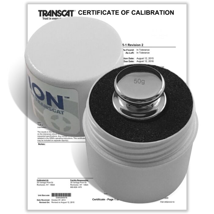 PROCISION 50g Weight, 304 SS, OIML F2 Accuracy +/- 1.0 mg, with Calibration Certificate