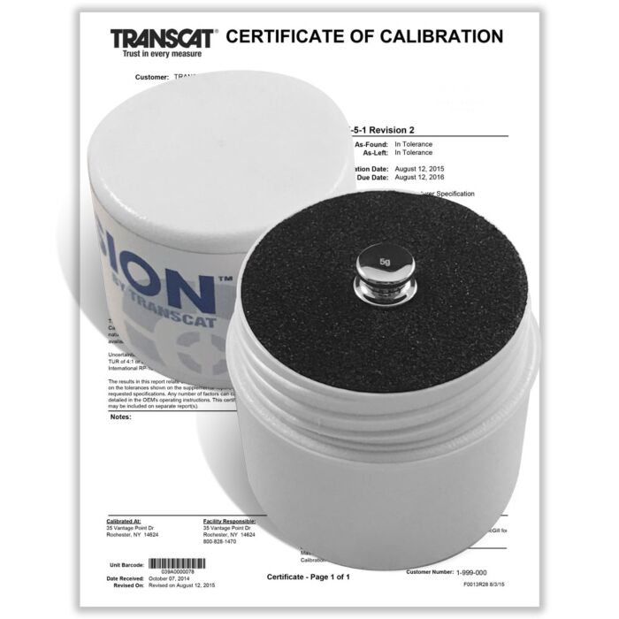 PROCISION 5g Weight, 304 SS, OIML F2 Accuracy +/- 0.5 mg, with Calibration Certificate 