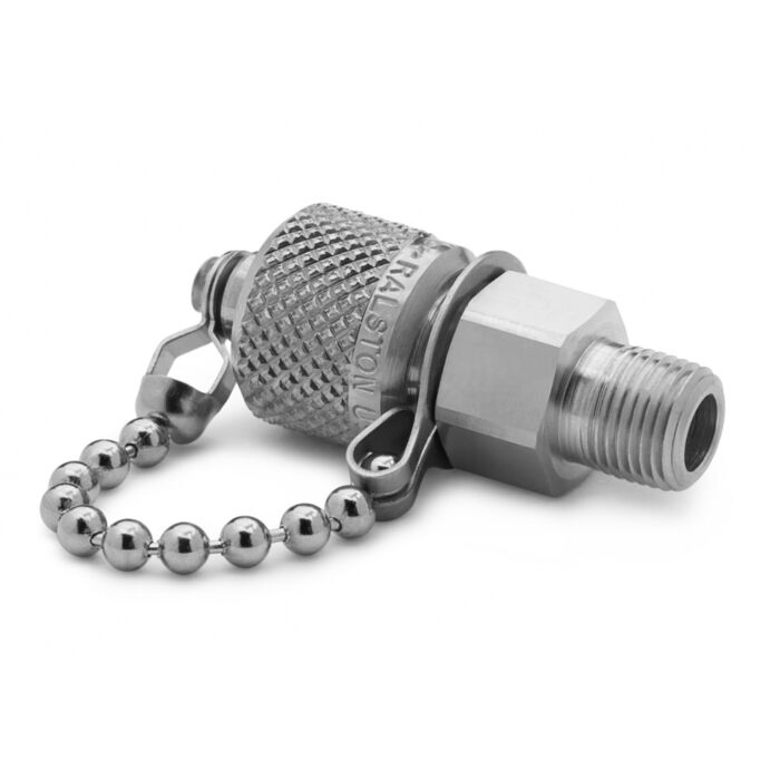 Ralston Instruments QTFT-2MS0 1/4" Male NPT x Male Quick-test, no Check-valve with Cap & Chain, Stainless Steel Adapter