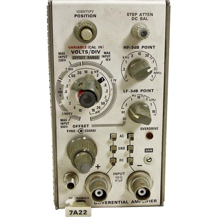 Tektronix 7A22 for Rent, Differential Amplifier, DC-1 MHz, 1M Ohm, 1%, 47pf Input Impedance