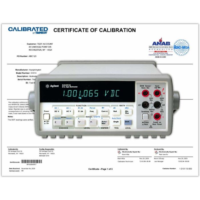 Calibration Service for Your Keysight 34401A Digital Multimeter