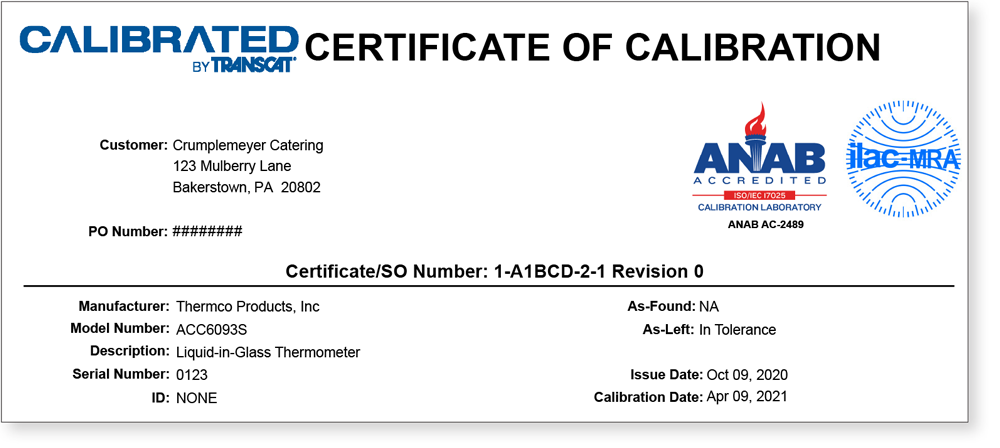 Certificate Of Calibration with logo