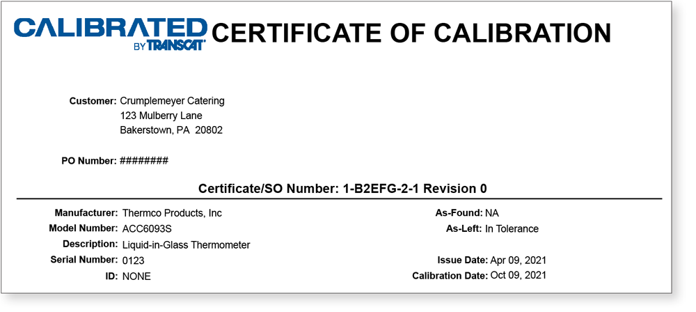 Certificate Of Calibration without logo